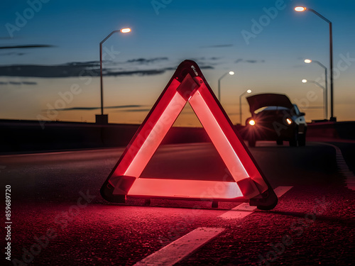 Emergencia en la ruta con triángulo reflectivo color rojo