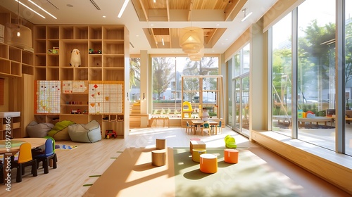 childrena??s daycare center using sustainable, non-toxic building materials, furniture made from recycled plastics, and play areas that utilize natural rubber flooring
