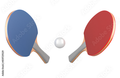 Table tennis, ping pong rackets and ball. 3D rendering isolated on transparent background