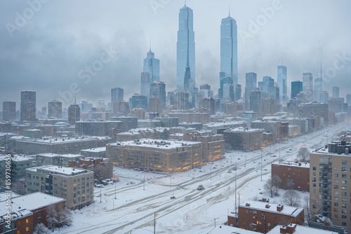 Ice storm glazing a city in a thick layer of ice