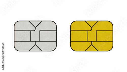 Credit card chip silver and gold isolated on a white background. Sim card chip silver and gold isolated on white background. Debit card chip isolated.