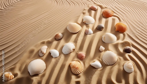 top view of a sandy beach texture of clean sand of a natural surface sand background imprints of mollusks in the sand