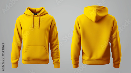 A plain yellow mockup hoodie displayed from both the front and back views