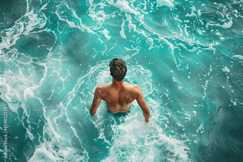 Man Swimming in a Blue Ocean