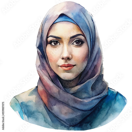 Muslim woman watercolor illustration, generative AI