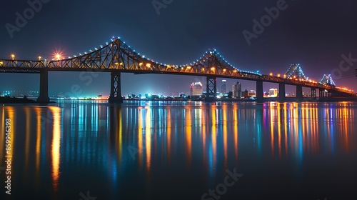 Francis scott key bridge and skyline at night with the lights on