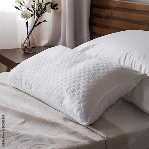 Photo Aesthetic, Modern Comfort: A plush memory foam pillow with a cooling gel layer, providing ultimate comfort for a restful sleep.