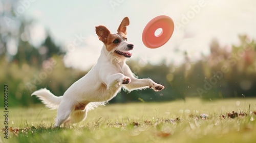 A cheerful dog catching a frisbee in mid air