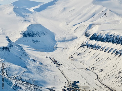 snow covered mountains View over Spitsbergen, Svalbard 