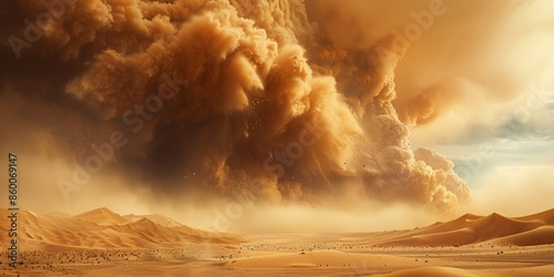 massive sandstorm with towering clouds of dust and debris.