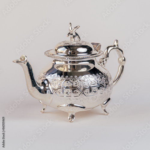 Ornate Silver Moroccan Teapot With Intricate Design