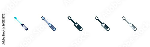 Screwdriver vector icon set black filled and outlined style.