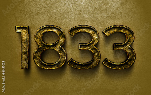 3D dark golden number design of 1833 on cracked golden background.