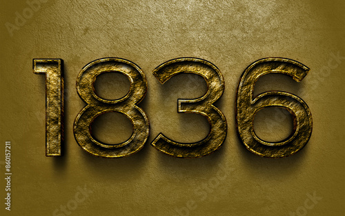 3D dark golden number design of 1836 on cracked golden background.