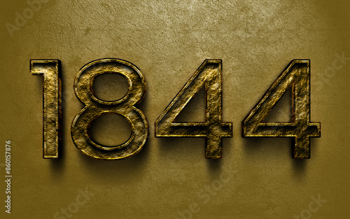 3D dark golden number design of 1844 on cracked golden background.