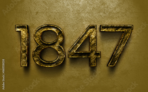 3D dark golden number design of 1847 on cracked golden background.