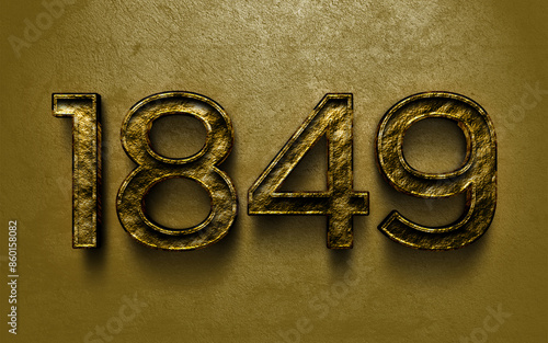 3D dark golden number design of 1849 on cracked golden background.