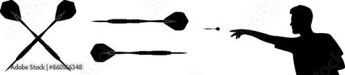 Vektor Silhouette Set Dart - Dartpfeil - Mann zielt und wirft Pfeil - gekreuzte Steeldarts Pfeile - Sport Grafik Design Elemente 