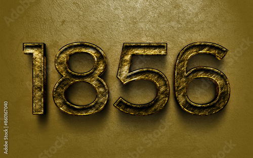 3D dark golden number design of 1856 on cracked golden background.
