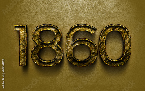 3D dark golden number design of 1860 on cracked golden background.