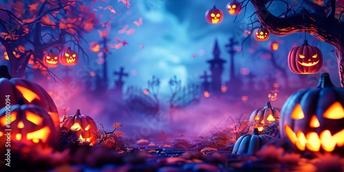 Haunting Halloween Night in a Spooky Pumpkin Patch