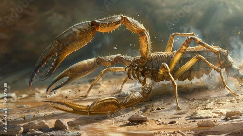 Ecdysis process of a scorpion, shedding its old exoskeleton to grow AI generated