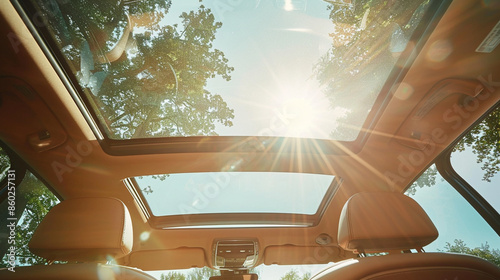 Close-up of the sunroof with sunlight streaming through