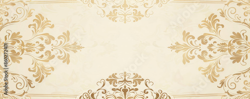 Classic wedding mockup card background with an elegant damask pattern in ivory and gold. Ornate borders and delicate scrollwork enhance the sophisticated feel.