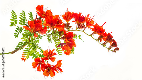 Poinciana regia or Delonix regia flowers isolated from background and cut out Other names royal poinciana flamboyant acacia rubra phoenix flower flame of the forest or flame tree : Generative AI