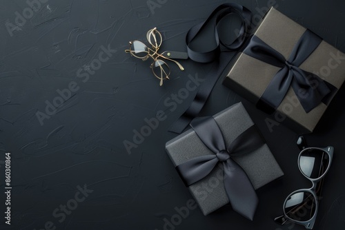 27052111 114 Father's Day theme with a refined gift box, necktie, and glasses, offering space for custom messages --ar 3:2 Job ID: 1c4fb6a2-386a-47bc-85e2-50aa3c23af8c