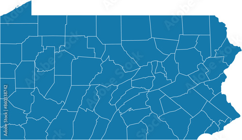 Editable vector file of the counties that make up the state of Pennsylvania, located in the United States.