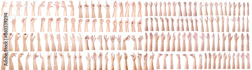 SUPER SET of Caucasian hand gestures isolated over the white background.