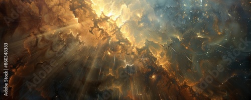 Celestial Illumination: Ethereal beams emanate from afar, casting a cosmic glow.