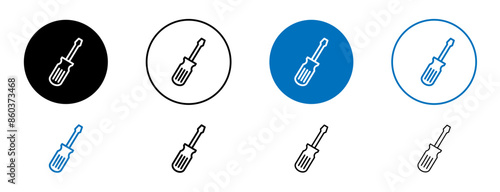 Screwdriver vector icon set in black and blue color.