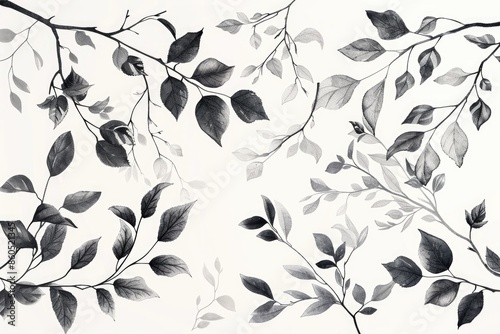 A black and white illustration of leaves adorning a wall, providing a natural touch to any setting