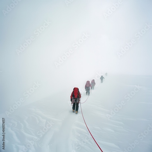 Battling Nature's Fury: Climbers Navigating Through a Whiteout on a Treacherous Mountain Expedition