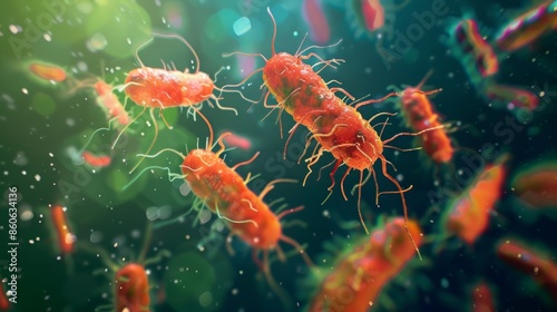 Microscopic view of Salmonella bacteria causing food poisoning