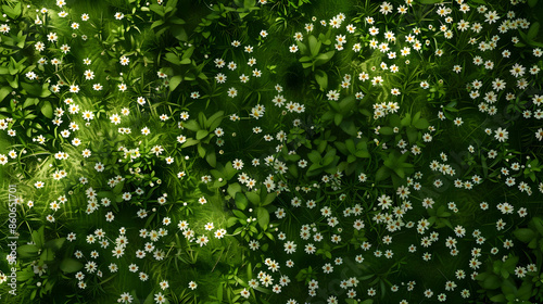 surface of green grass with daisies seen from above : Generative AI