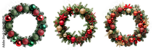 collection of decorative christmas wreath ornaments isolated on transparent background