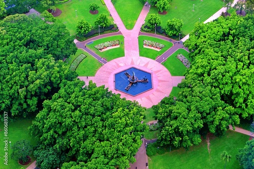 Fountain in Hyde Park Sydney aerial view