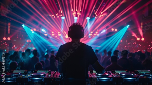 DJ Performing at Nightclub With Lasers