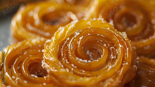 Indian Sweet Jalebi or imarti Jalebi is one of the most delicious sweets widely used in India Selective Focus Selective Focus on Subject Background Blur : Generative AI