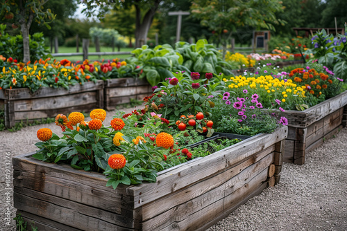 raised beds showing beautiful flowers