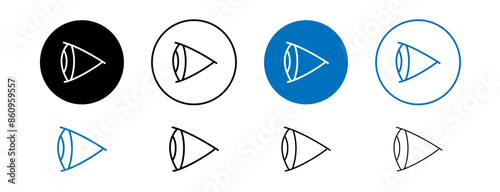 Eye side vector icon set in black and blue color.