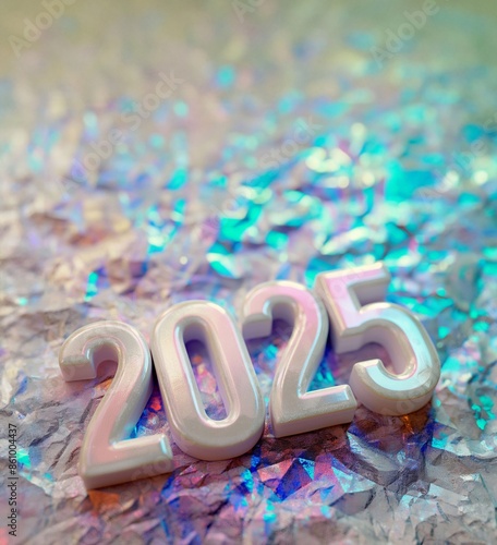 Numbers 2025 for celebrating the new year 2025 Holographic fluid liquid glitter illustration art