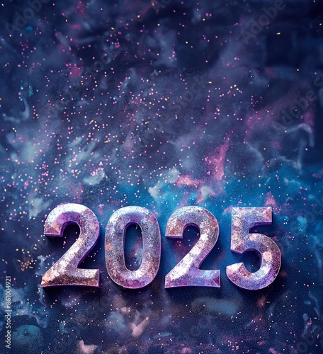 Numbers 2025 for celebrating the new year 2025 Holographic fluid liquid glitter illustration art