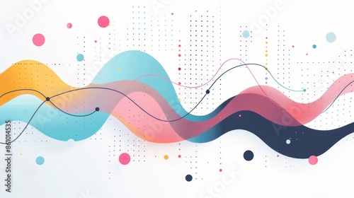 Illustration of a 2D line graph depicting the fluctuation of sales data over a year, with monthly data points connected by smooth lines, set against a clean and minimal background