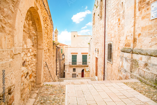 Beautiful old city space of Vieste, Gargano peninsula, Apulia region, South of Italy