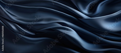 Navy blue silk satin texture background with beautiful soft wavy folds, creating a dark, elegant copy space image ideal for your design.