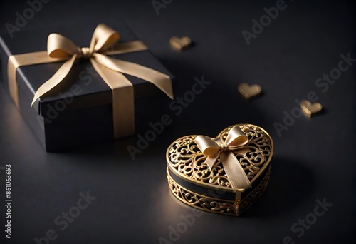 Elegant black and gold gift boxes with heart-shaped design